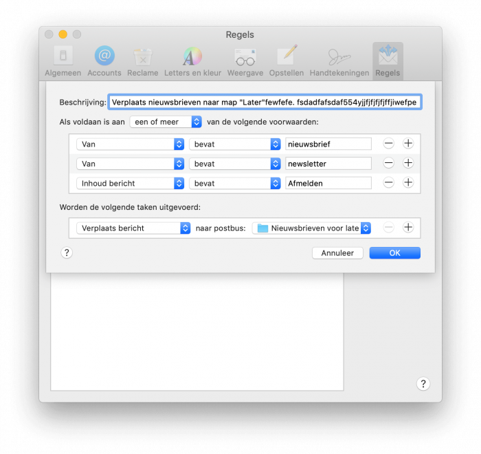 Met het ingebouwde e-mail programma van de Mac maak je eenvoudig filters aan voor je nieuwsbrieven