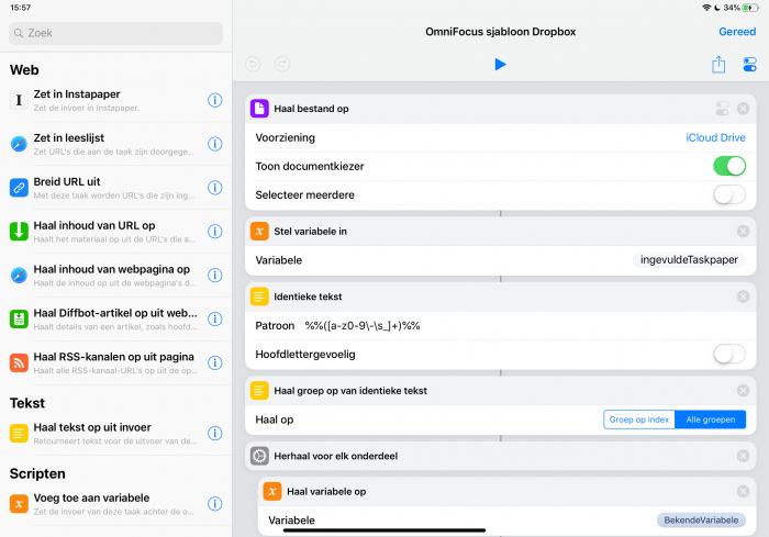 Gebruik TaskPaper sjablonen in Dropbox of iCloud Drive